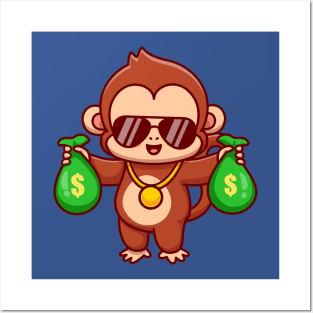 Cool Monkey Holding Money Bag Cartoon Posters and Art